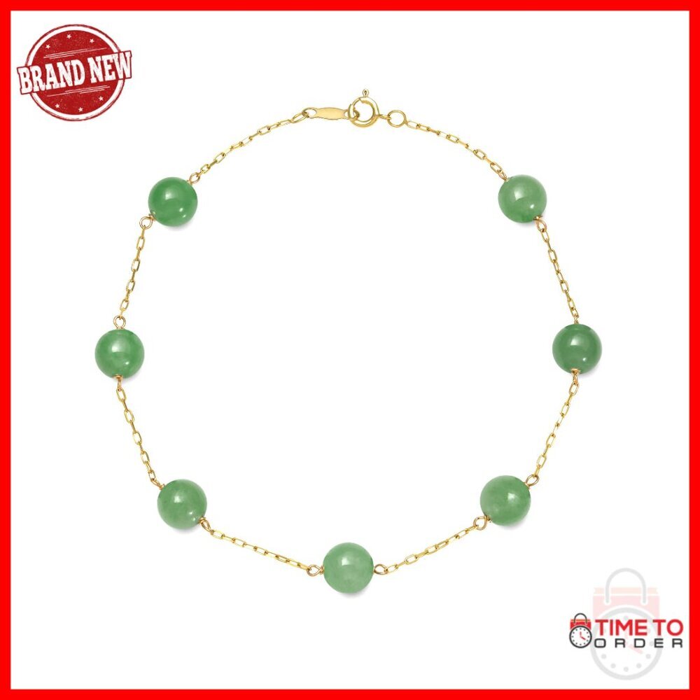 Jade Station Bracelet 10K Yellow Gold Dainty Minimalist Everyday Jewelry
